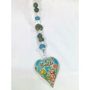 Artisan Breathe Ceramic Beaded Suncatcher Colorful Heart Porcelain Faceted Glass